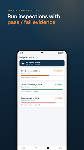 FieldRadar site inspection checklist with pass, fail and evidence status