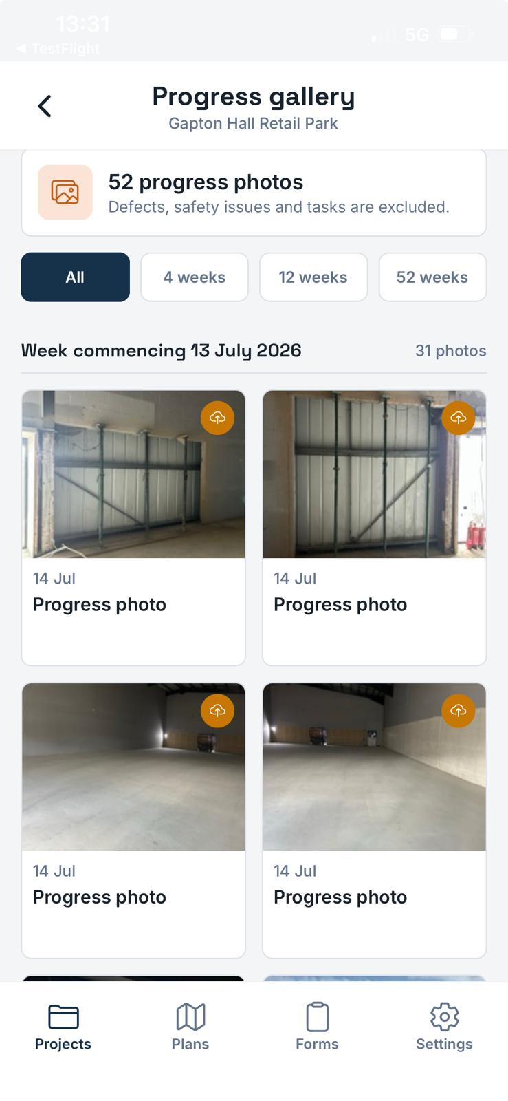 FieldRadar progress gallery on iPhone